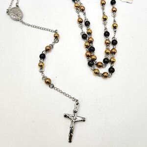 Stainless Steel Beaded Chain Cross Pendant Rosary